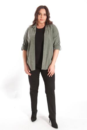 Angelino Büyük Beden Kendinden Desenli Haki İkili Takım - 4