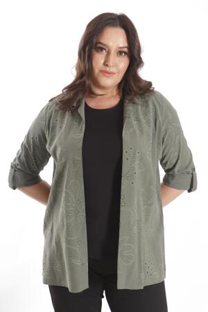 Angelino Büyük Beden Kendinden Desenli Haki İkili Takım - 5