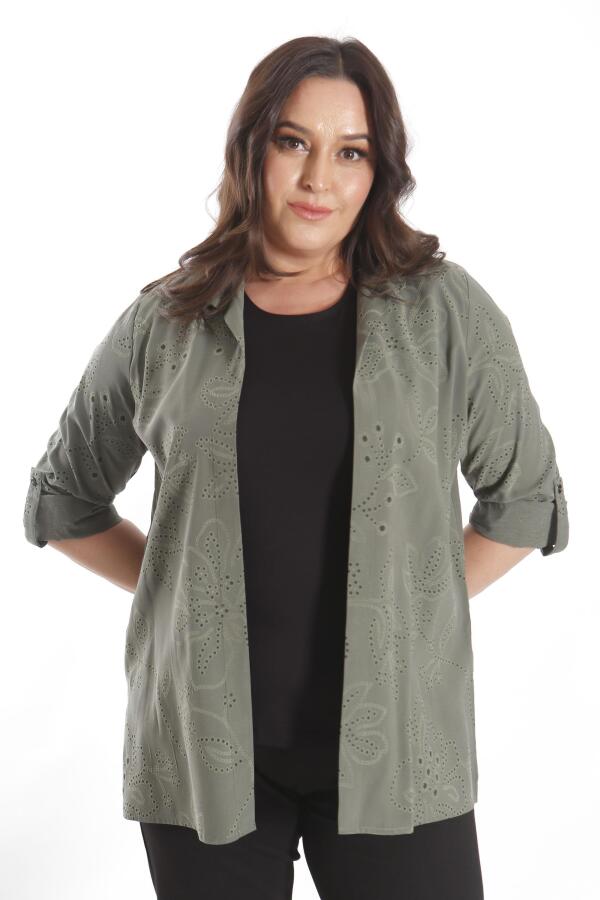 Angelino Büyük Beden Kendinden Desenli Haki İkili Takım - 5