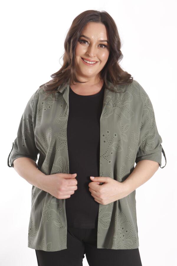 Angelino Büyük Beden Kendinden Desenli Haki İkili Takım - 6