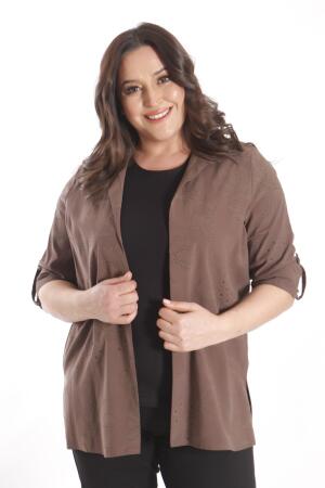 Angelino Büyük Beden Kendinden Desenli Kahverengi İkili Takım - 6