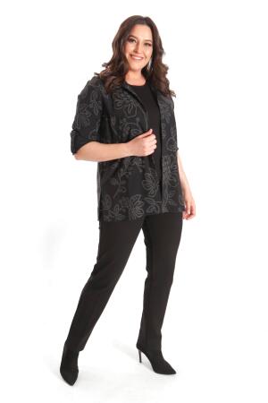 Angelino Büyük Beden Kendinden Desenli Siyah İkili Takım - Angelino Moda (1)