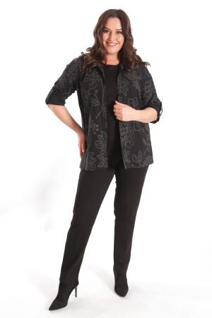 Angelino Büyük Beden Kendinden Desenli Siyah İkili Takım - 4