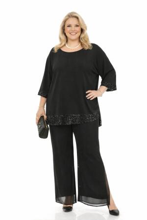 Büyük Beden Kol ve Eteği Payetli Uzun Şık ve Abiye Tunik ND4021 - Angelino Butik