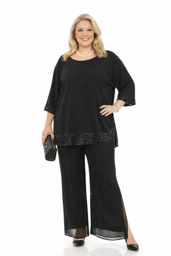 Büyük Beden Kol ve Eteği Payetli Uzun Şık ve Abiye Tunik ND4021 - 1