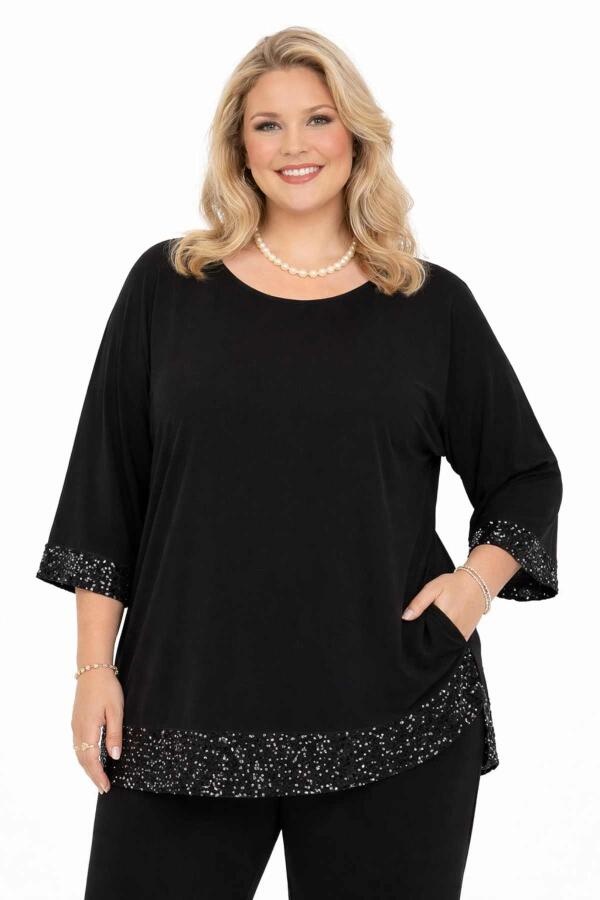 Büyük Beden Kol ve Eteği Payetli Uzun Şık ve Abiye Tunik ND4021 - 1