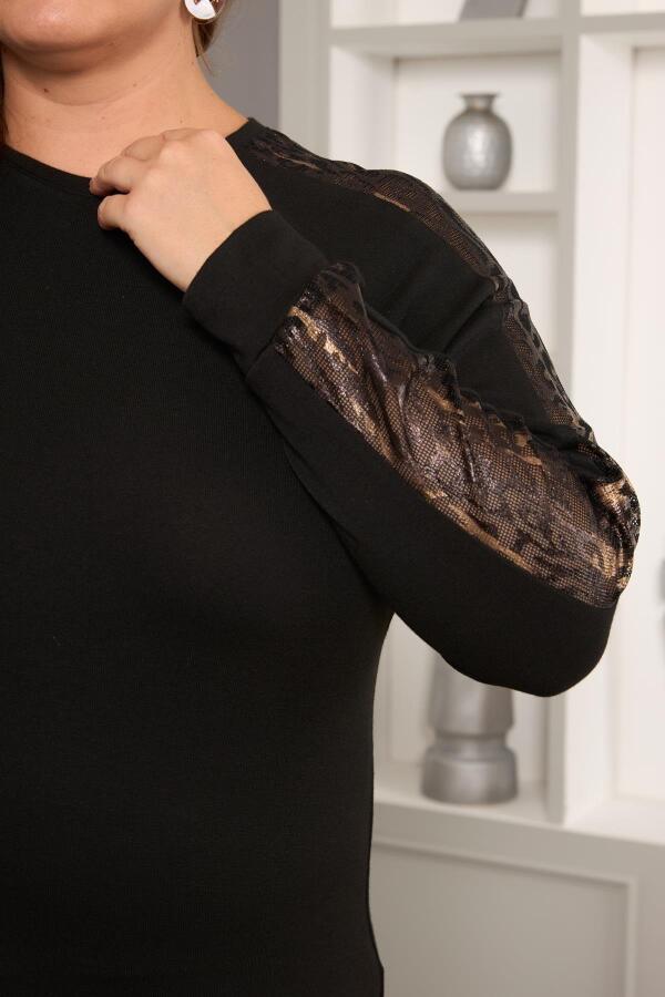 Büyük Beden Kolu Dantel Detay Bluz Siyah - 2