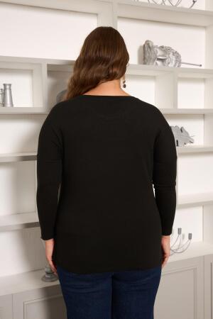 Büyük Beden Kordone Dantel Garnili Bluz Siyah - 7