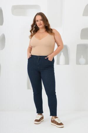 Büyük Beden Kot Pantolon Koyu Lacivert - 4