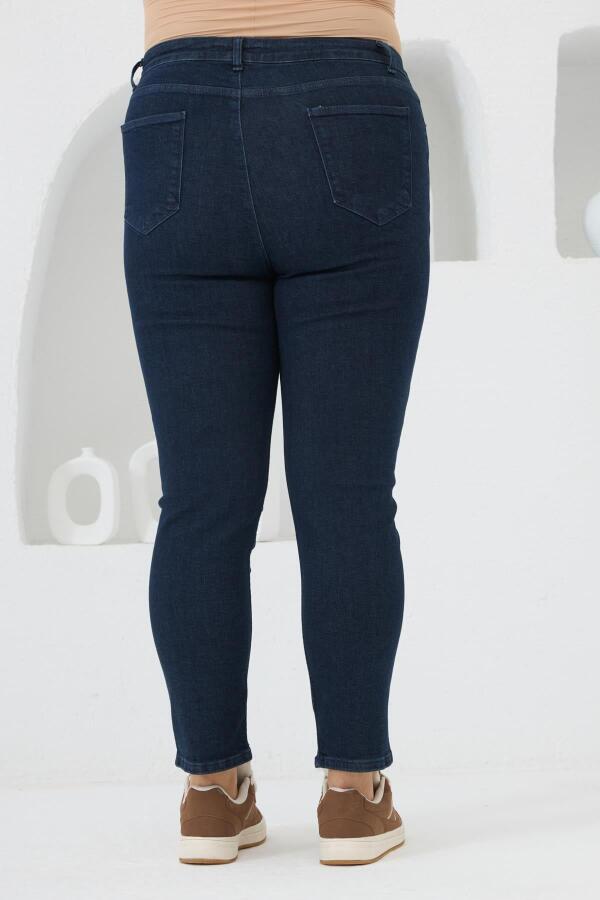 Büyük Beden Kot Pantolon Koyu Lacivert - 5