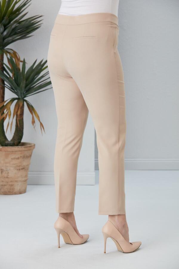 Büyük Beden Krem Kumaş Pantolon - 3