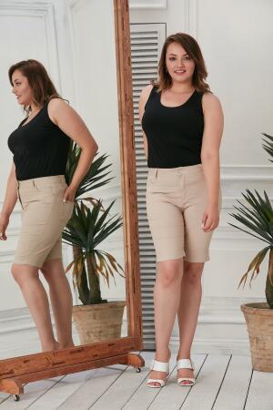 Büyük Beden Krem Pamuk Şort - 5