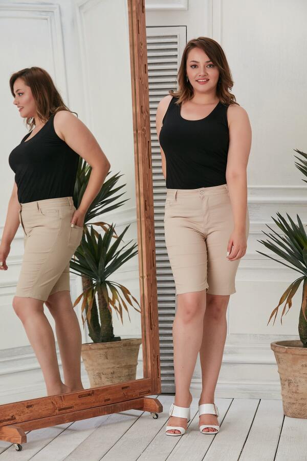 Büyük Beden Krem Pamuk Şort - 5