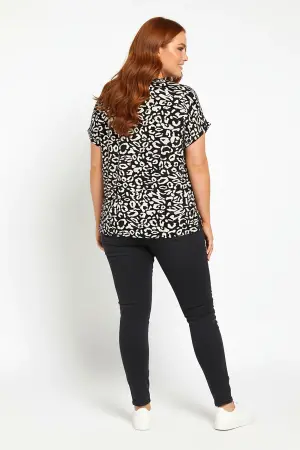 Büyük Beden Kuş Gözü Detaylı Leopar Desenli T-shirt - 4