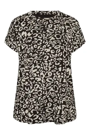 Büyük Beden Kuş Gözü Detaylı Leopar Desenli T-shirt - 5