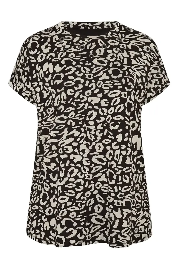 Büyük Beden Kuş Gözü Detaylı Leopar Desenli T-shirt - 5
