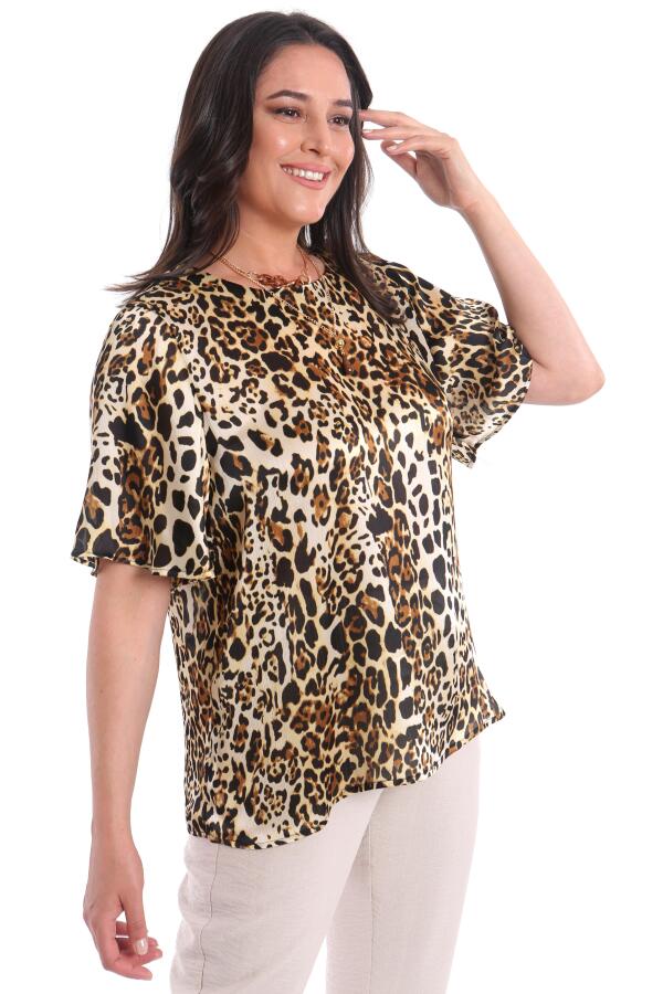 Trend42plus Büyük Beden Leopar Desenli Bluz - 5
