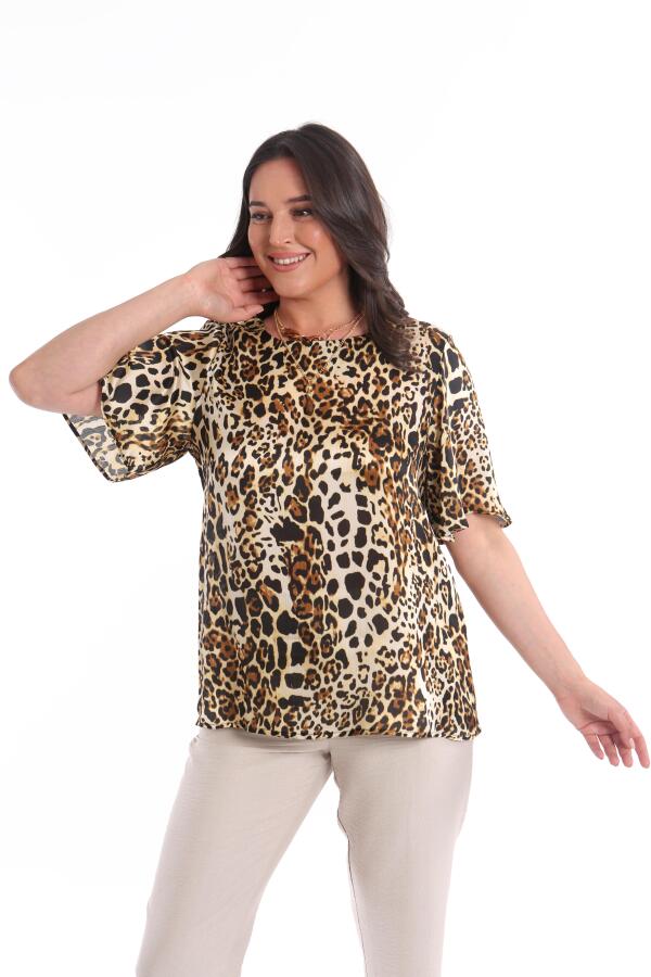 Trend42plus Büyük Beden Leopar Desenli Bluz - 6