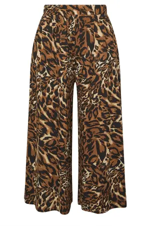 Büyük Beden Leopar Desenli Geniş Paça Kısa Pantolon - 7