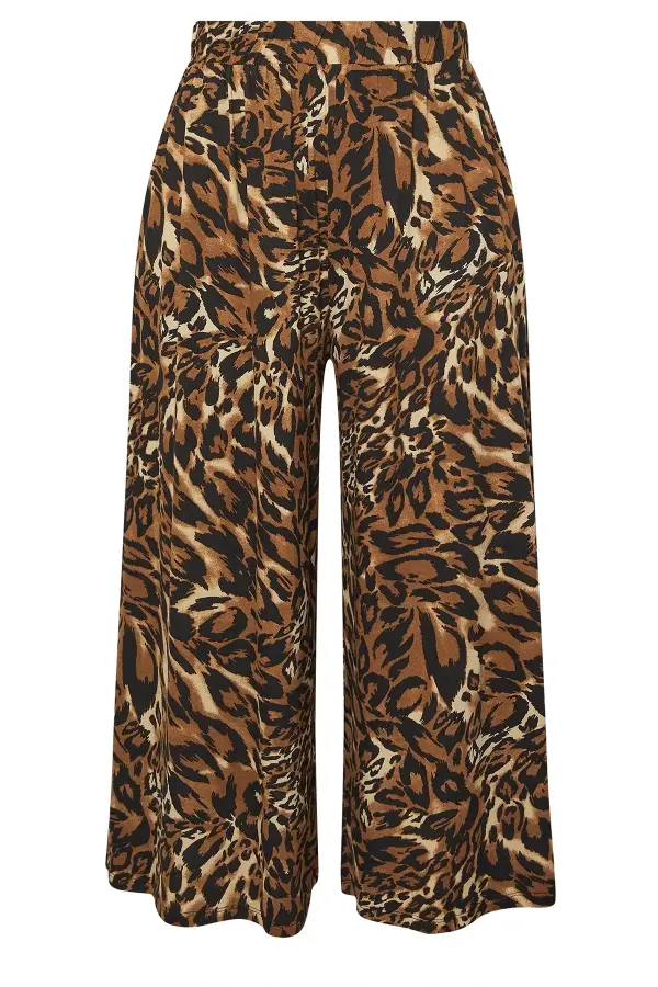 Büyük Beden Leopar Desenli Geniş Paça Kısa Pantolon - 7