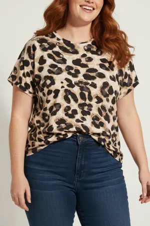 Büyük Beden Leopar Desenli Kuş gözü Detaylı T-shirt - 3