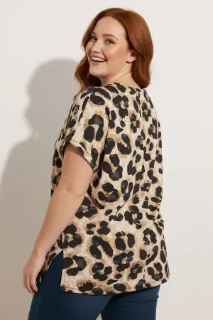 Büyük Beden Leopar Desenli Kuş gözü Detaylı T-shirt - 4