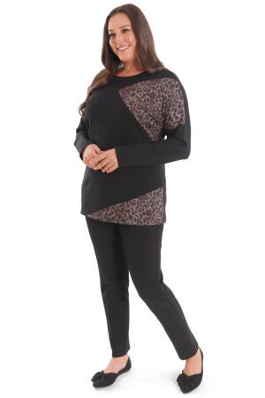 Büyük Beden Leopar Desenli Siyah Tunik - 4