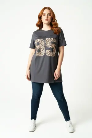 Büyük Beden Leopar Desenli T-shirt - 1