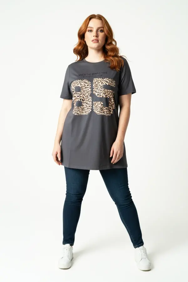 Büyük Beden Leopar Desenli T-shirt - 1