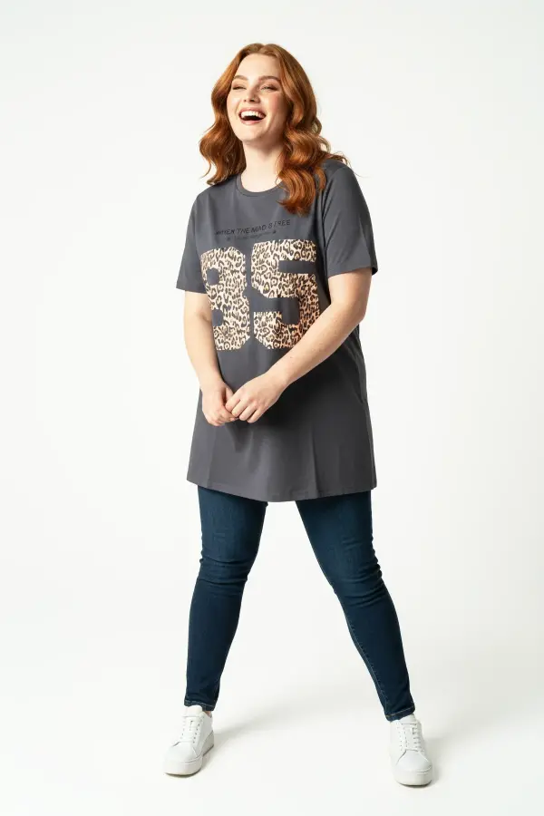 Büyük Beden Leopar Desenli T-shirt - 2