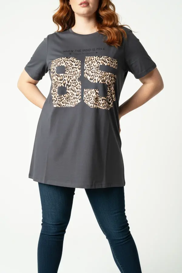 Büyük Beden Leopar Desenli T-shirt - 3