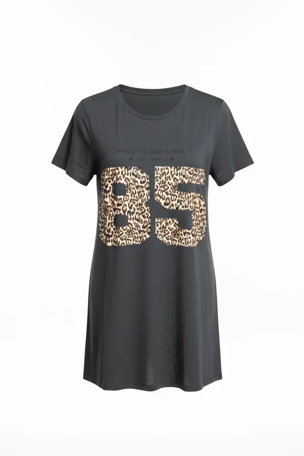 Büyük Beden Leopar Desenli T-shirt - 5