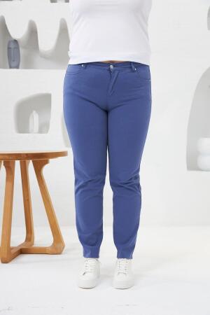 Büyük Beden Likrali Pantolon İndigo - 1