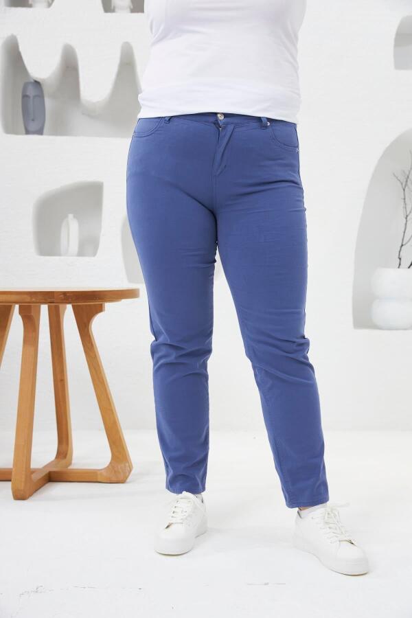 Büyük Beden Likrali Pantolon İndigo - 3