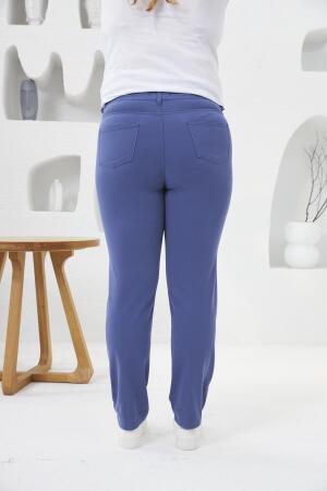 Büyük Beden Likrali Pantolon İndigo - 4