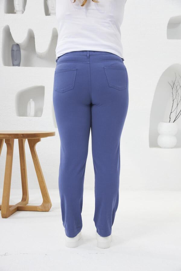 Büyük Beden Likrali Pantolon İndigo - 4