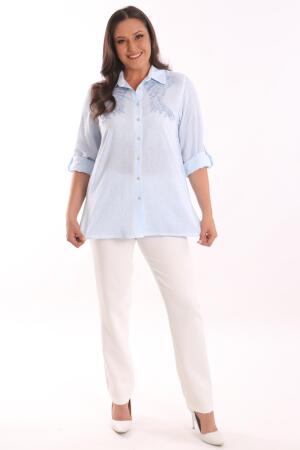 Angelino Büyük Beden Mavi Taş Baskılı Batik Gömlek - Angelino Moda (1)