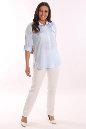 Angelino Büyük Beden Mavi Taş Baskılı Batik Gömlek - 4