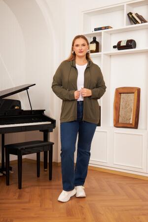 Büyük Beden Modal Sweatshirt Hırka Haki - 5