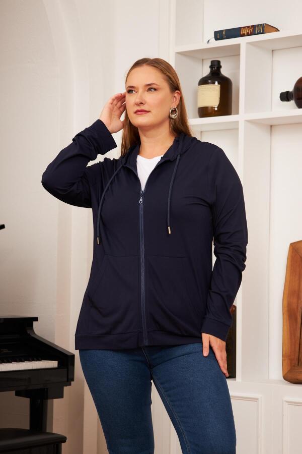 Büyük Beden Modal Sweatshirt Hırka Lacivert - 1