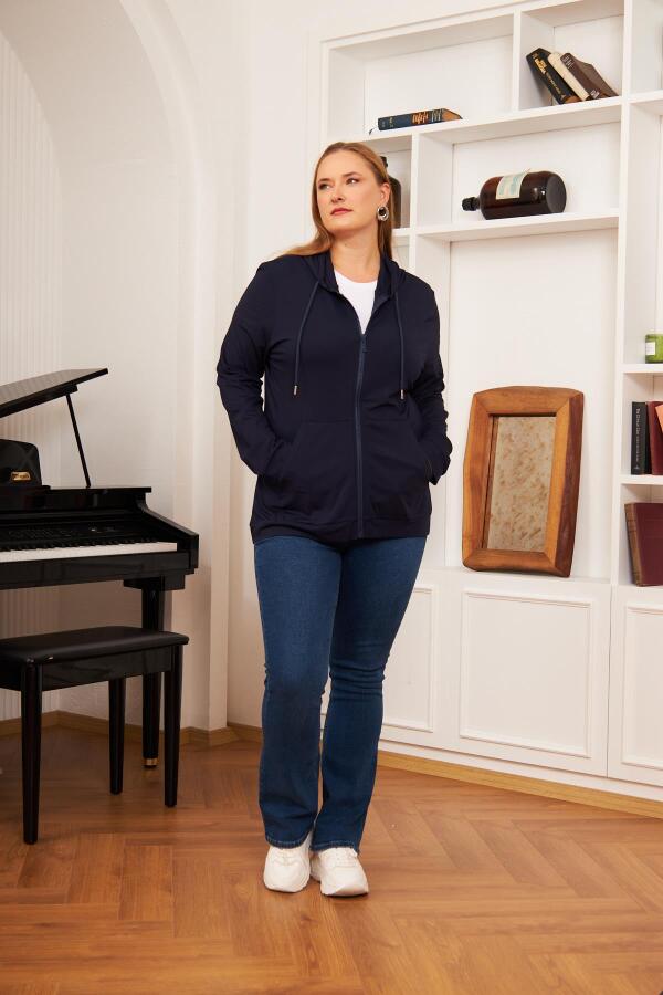 Büyük Beden Modal Sweatshirt Hırka Lacivert - 2