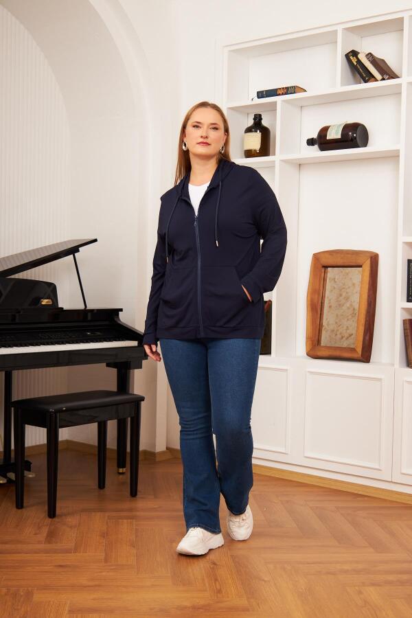 Büyük Beden Modal Sweatshirt Hırka Lacivert - 5