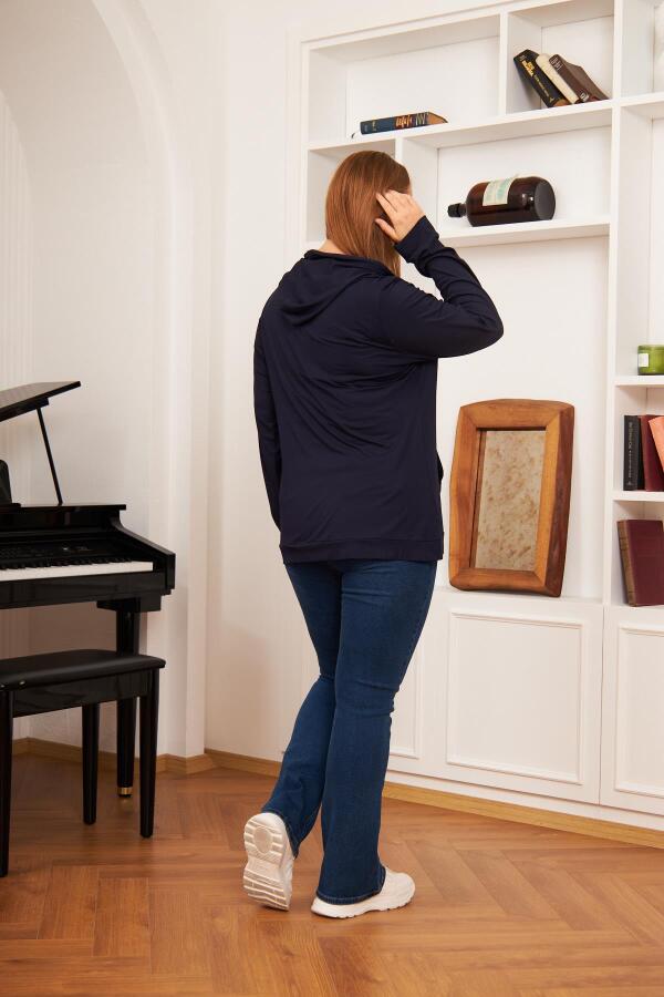 Büyük Beden Modal Sweatshirt Hırka Lacivert - 7