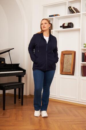 Büyük Beden Modal Sweatshirt Hırka Lacivert - RMG (1)