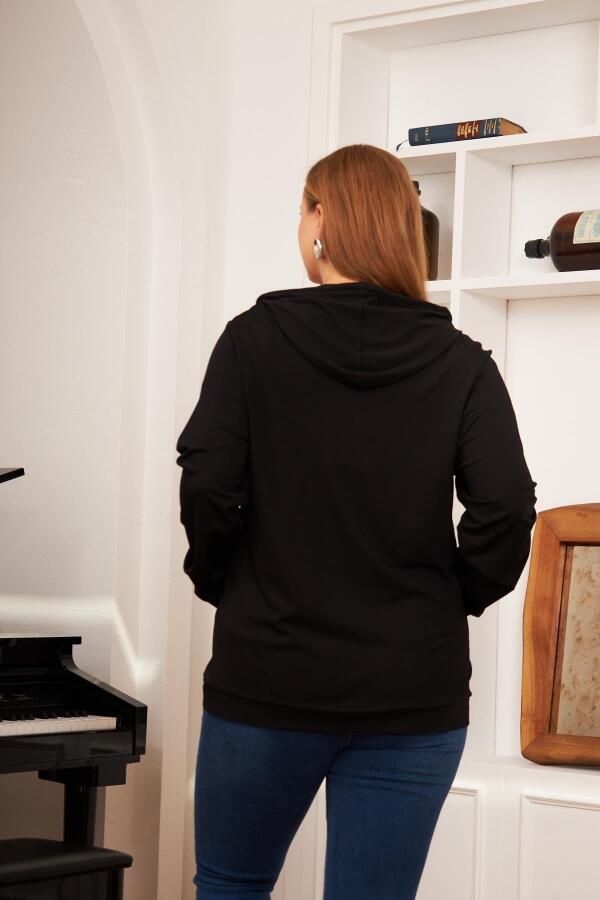Büyük Beden Modal Sweatshirt Hırka Siyah - 7