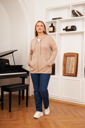Büyük Beden Modal Sweatshirt Hırka Vizon - 1