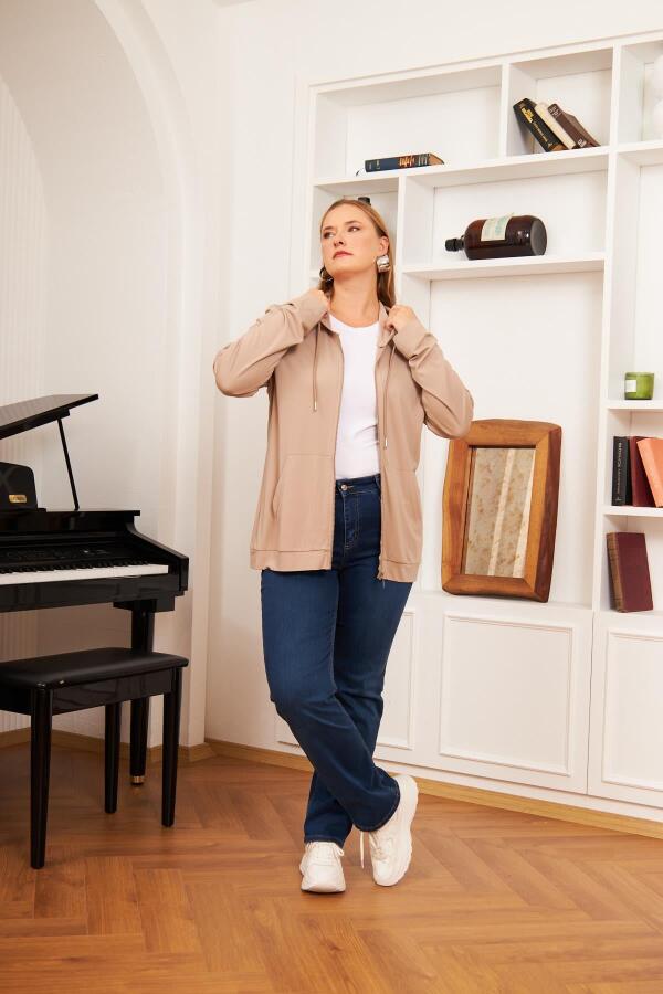 Büyük Beden Modal Sweatshirt Hırka Vizon - 6