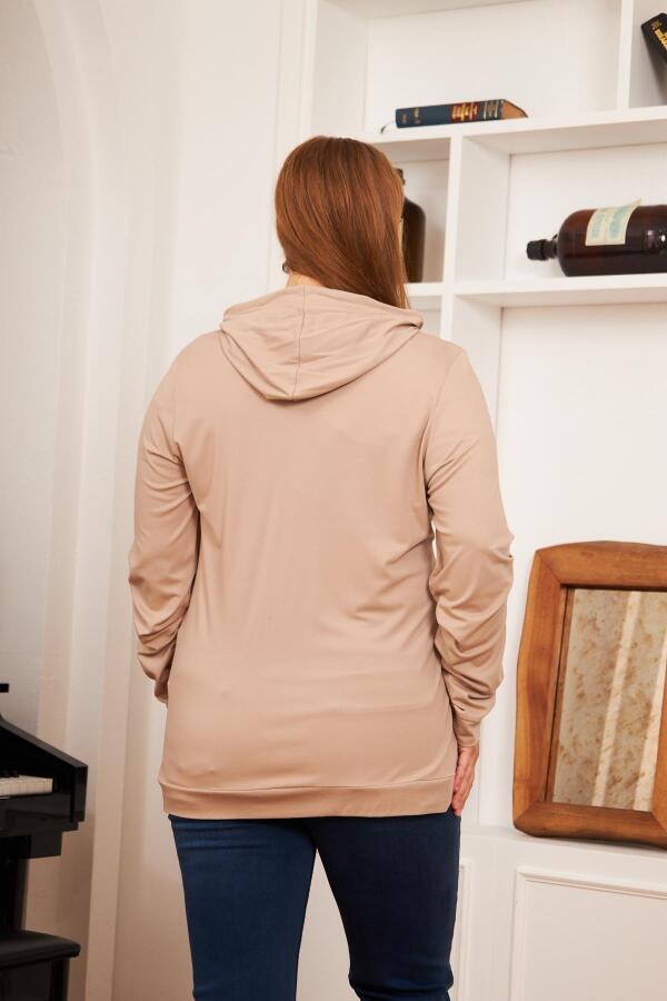 Büyük Beden Modal Sweatshirt Hırka Vizon - 7