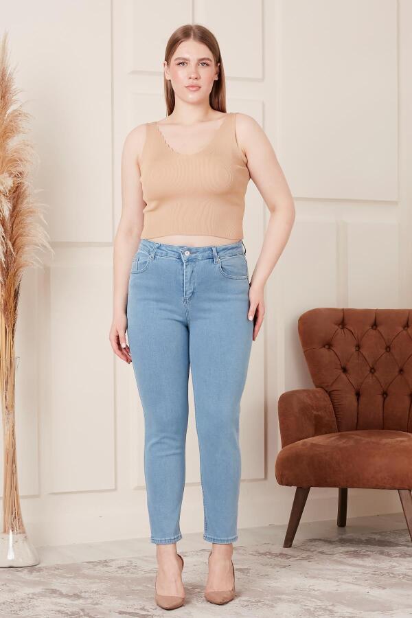 Büyük Beden Mom Jeans Buz Mavisi Pantolon - 4