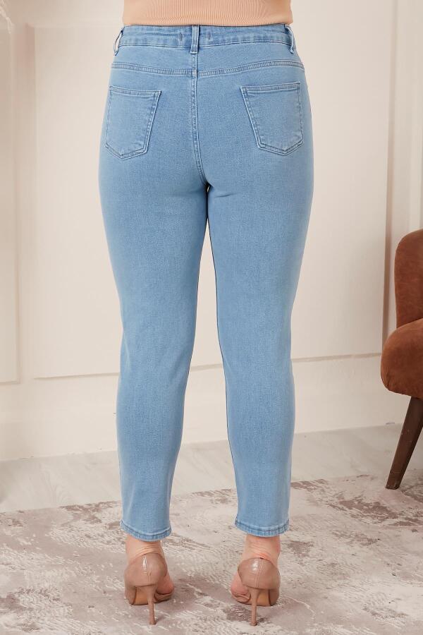 Büyük Beden Mom Jeans Buz Mavisi Pantolon - 5